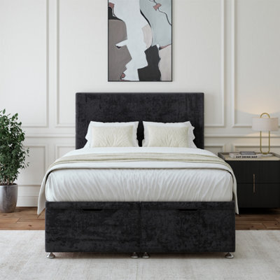 Bedmaster Black Luxury Velvet Ottoman Divan Base And Plain Headboard Super King - image 1