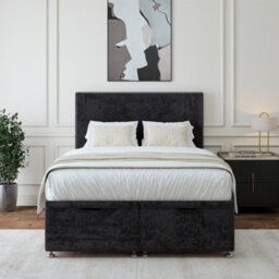Bedmaster Black Luxury Velvet Ottoman Divan Base And Plain Headboard Super King - thumbnail 1