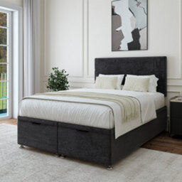 Bedmaster Black Luxury Velvet Ottoman Divan Base And Plain Headboard Super King - thumbnail 2