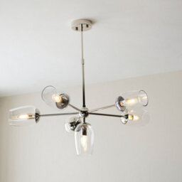 Luminosa Lighting Luminosa Livorno Multi Arm Pendant Ceiling Light Bright Nickel Plate, Clear Glass - thumbnail 2