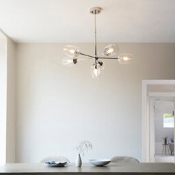 Luminosa Lighting Luminosa Livorno Multi Arm Pendant Ceiling Light Bright Nickel Plate, Clear Glass - thumbnail 3