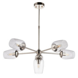 Luminosa Lighting Luminosa Livorno Multi Arm Pendant Ceiling Light Bright Nickel Plate, Clear Glass - thumbnail 6