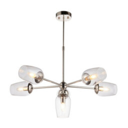 Luminosa Lighting Luminosa Livorno Multi Arm Pendant Ceiling Light Bright Nickel Plate, Clear Glass - thumbnail 1