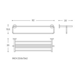 Cosmic Towel Rack And Towel Shelf, Chrome Chrome, 60Cm, Hidden Fixings, Anti-Corrosion, Start Collection - thumbnail 6