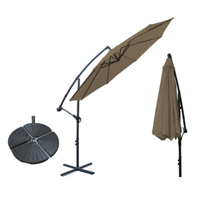 VRUC 3M Taupe Cantilever Banana Parasol Umbrella Garden Patio Outdoor Sun Shade With Base Weights - image 1