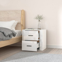 Berkfield Wall-Mounted Bedside Cabinet High Gloss White 50X36X47 Cm - thumbnail 4