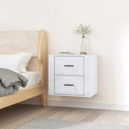 Berkfield Wall-Mounted Bedside Cabinet High Gloss White 50X36X47 Cm - thumbnail 1