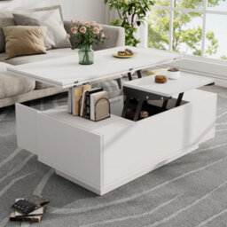 White Lift Up Coffee Table With Hidden Storage, 2 Doors And 2 Lifting Platforms - thumbnail 3
