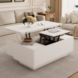 White Lift Up Coffee Table With Hidden Storage, 2 Doors And 2 Lifting Platforms - thumbnail 6