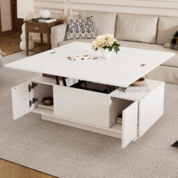 White Lift Up Coffee Table With Hidden Storage, 2 Doors And 2 Lifting Platforms - thumbnail 5
