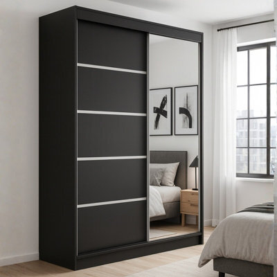 Sliding Door Wardrobe Camino 3 With Mirror Black - image 1