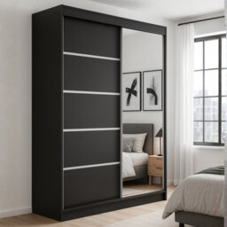Sliding Door Wardrobe Camino 3 With Mirror Black - thumbnail 1