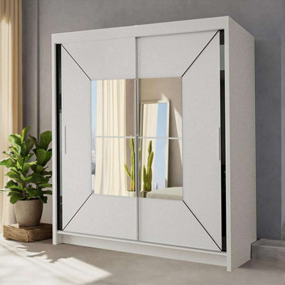 Sliding Wardrobes 4 u LTD Sliding Wardrobes 4U Buckingham Mirror Sliding Door Wardrobe - White W120Cm, H217Cm - image 1