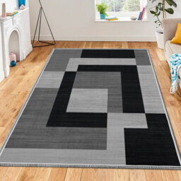 Ameha Printed Rugs Area Rug Living Room Modern Block Pattern Floor Carpets (120X170 Cm, Milo Black Grey) - thumbnail 8