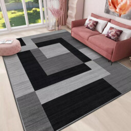 Ameha Printed Rugs Area Rug Living Room Modern Block Pattern Floor Carpets (120X170 Cm, Milo Black Grey) - thumbnail 2