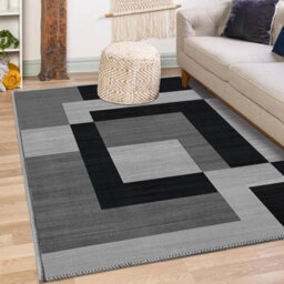 Ameha Printed Rugs Area Rug Living Room Modern Block Pattern Floor Carpets (120X170 Cm, Milo Black Grey) - thumbnail 3