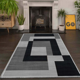 Ameha Printed Rugs Area Rug Living Room Modern Block Pattern Floor Carpets (120X170 Cm, Milo Black Grey) - thumbnail 6