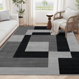 Ameha Printed Rugs Area Rug Living Room Modern Block Pattern Floor Carpets (120X170 Cm, Milo Black Grey) - thumbnail 7