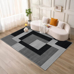 Ameha Printed Rugs Area Rug Living Room Modern Block Pattern Floor Carpets (120X170 Cm, Milo Black Grey) - thumbnail 1