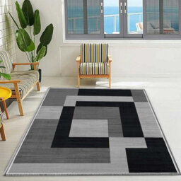 Ameha Printed Rugs Area Rug Living Room Modern Block Pattern Floor Carpets (120X170 Cm, Milo Black Grey) - thumbnail 4