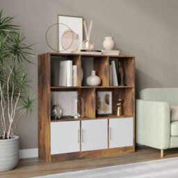 Urbn-Living Urbnliving Asymmetrical 8 Cube Rustic Brown Bookcase Freestanding Storage Unit With 3 Gloss Doors - White - thumbnail 2