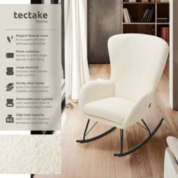 Tectake Rocking Chair Swing - Armchair With Steel Runners And Thick Padding  - Cream/black - thumbnail 2