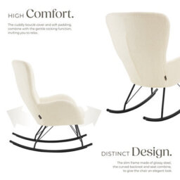 Tectake Rocking Chair Swing - Armchair With Steel Runners And Thick Padding  - Cream/black - thumbnail 3