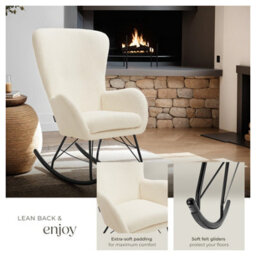 Tectake Rocking Chair Swing - Armchair With Steel Runners And Thick Padding  - Cream/black - thumbnail 4