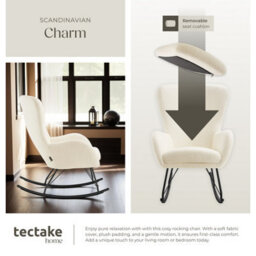 Tectake Rocking Chair Swing - Armchair With Steel Runners And Thick Padding  - Cream/black - thumbnail 5