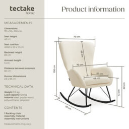 Tectake Rocking Chair Swing - Armchair With Steel Runners And Thick Padding  - Cream/black - thumbnail 6