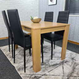 Kosy Koala Oak Effect Dining Table Set With 4 Black Faux Leather Chairs Dining Room Furniture - thumbnail 2