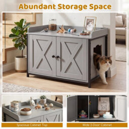 Cat Hidden Litter Box Enclosure With 2 Barn Doors Metal Legs Side Entrance - thumbnail 6
