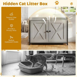 Cat Hidden Litter Box Enclosure With 2 Barn Doors Metal Legs Side Entrance - thumbnail 5
