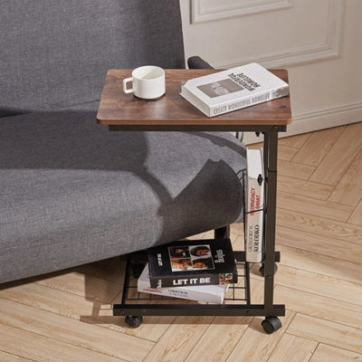 Small Space End Table Metal Frame Mesh Shelf Bedside Laptop Stand Tray W/ Wheels - image 1