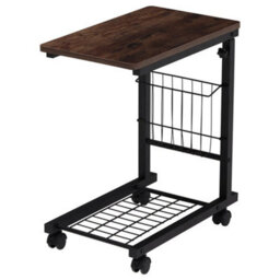 Small Space End Table Metal Frame Mesh Shelf Bedside Laptop Stand Tray W/ Wheels - thumbnail 3