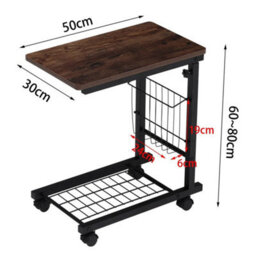 Small Space End Table Metal Frame Mesh Shelf Bedside Laptop Stand Tray W/ Wheels - thumbnail 2