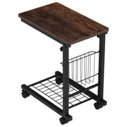Small Space End Table Metal Frame Mesh Shelf Bedside Laptop Stand Tray W/ Wheels - thumbnail 6