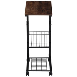 Small Space End Table Metal Frame Mesh Shelf Bedside Laptop Stand Tray W/ Wheels - thumbnail 5