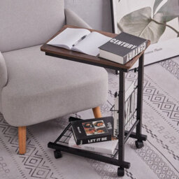 Small Space End Table Metal Frame Mesh Shelf Bedside Laptop Stand Tray W/ Wheels - thumbnail 4