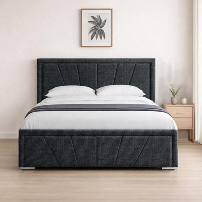 Naples Black Upholstered Sunrise Single Bed Frame, Modern Luxury Floor-Standing Headboard & Footboard - image 1