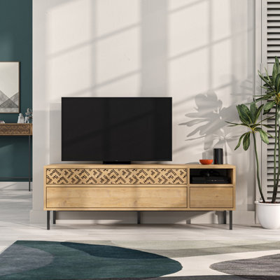 "Decortie Heaton Modern Multimedia Unit With Storage Tv Cabinet 60"" Oak 145Cm" - image 1