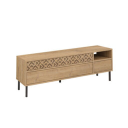 "Decortie Heaton Modern Multimedia Unit With Storage Tv Cabinet 60"" Oak 145Cm" - thumbnail 2