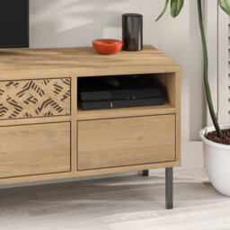 "Decortie Heaton Modern Multimedia Unit With Storage Tv Cabinet 60"" Oak 145Cm" - thumbnail 6