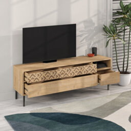 "Decortie Heaton Modern Multimedia Unit With Storage Tv Cabinet 60"" Oak 145Cm" - thumbnail 5