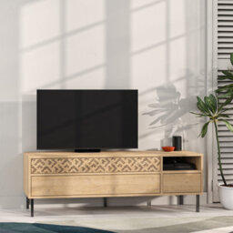"Decortie Heaton Modern Multimedia Unit With Storage Tv Cabinet 60"" Oak 145Cm" - thumbnail 4