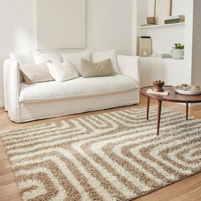 Sweeek - Shaggy Indoor Rug With Beige Geometric Patterns 230X160X3 Cm - Queensy - image 1