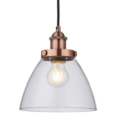 Hanging Ceiling Pendant Light Copper & Glass Shade Industrial Lamp Bulb Holder - image 1