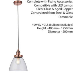 Hanging Ceiling Pendant Light Copper & Glass Shade Industrial Lamp Bulb Holder - thumbnail 2