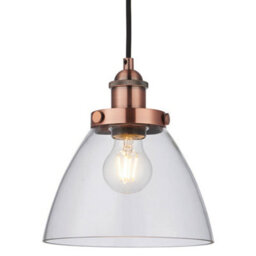 Hanging Ceiling Pendant Light Copper & Glass Shade Industrial Lamp Bulb Holder - thumbnail 1