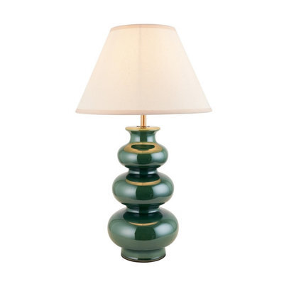 Luminosa Lighting Luminosa Monroe Gloss Green Glaze Table Lamp With Vintage White Fabric Ivy Shade 30Cm B22 - image 1